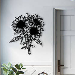 Дерев'яна картина на стіну, декор для кімнати "Квітучі соняшники", стиль лофт 20x23 см