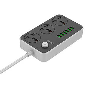 Мережевий подовжувач з USB 1.6 метра 3 розетки 6 USB LDNIO SC3604 Black/White N, фото 1