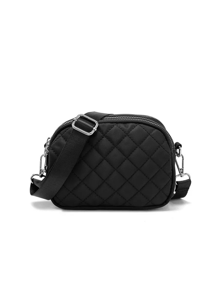 Жіноча класична сумка 10142 крос-боді срібна фурнітура нейлон чорна, фото 1