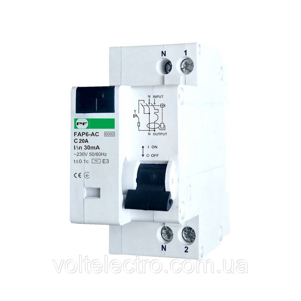 Диференційний автомат FAP6-AC C20 30мА Промфактор, фото 1