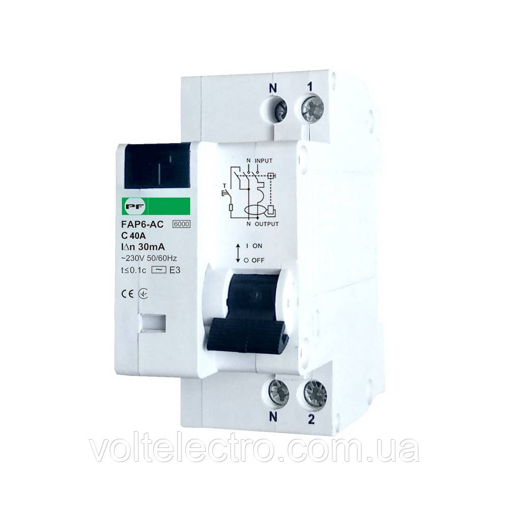 Диференційний автомат FAP6-AC C40 30мА Промфактор, фото 1