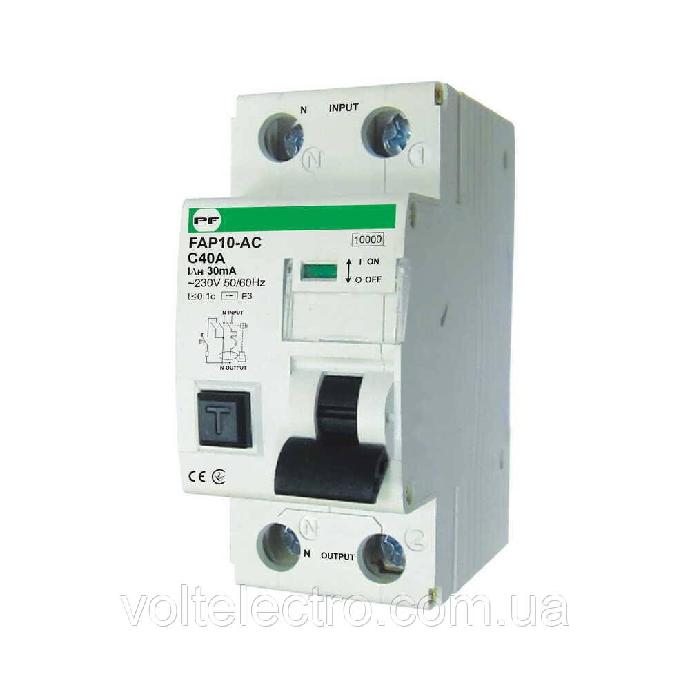 Диференційний автомат FAP10-AC C40 30мА Промфактор, фото 1