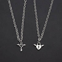 Парні кулони для закоханих ключ плюс серце замок. Подвійні підвіски для половинок. Біжутерія на подарунок, фото 3