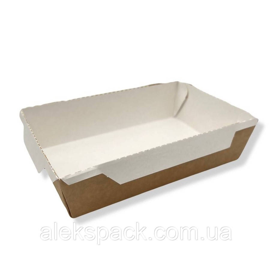 (012362)Контейнер паперовий крафт/білий прям 1200 мл 180*120*50мм (50/300), фото 1