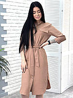 Довге плаття-сорочка з поясом (чорний, фрезовий, графіт, зелений, капучино) 50-52