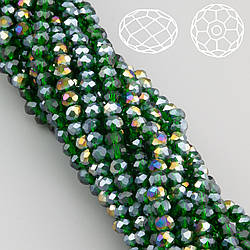 Намистини Swarovski огранювання рондель 3х2,5 мм Ø 0,8 мм 38 см (+-160 шт.) смарагдовий АВ прозорий