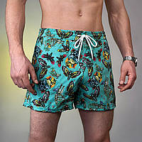 Пляжные шорты мужские с сеткой плавки купальные с принтом Metelyky бирюзовые