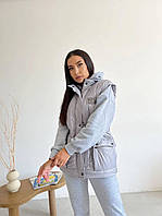 Женская жилетка безрукавка с капюшоном и затяжками-резинками в талии, норма и батал большие размеры