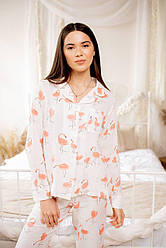 Піжама МУСЛІН жіноча штани+сорочка СЕРЦЯ ФЛАМІНГО