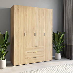 Шафа для одягу на 4 двері з шухлядами, полицями та штангою