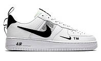 Nike Air Force 1 07 Lv8 Ultra White Black кроссовки мужские женские кожаные белые с черным Найк Форс низкие