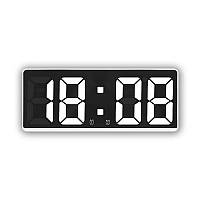 Цифровые светодиодные настольные часы Fying DS-6628, 2 будильника, термометр, корпус белый подстветка белая DS