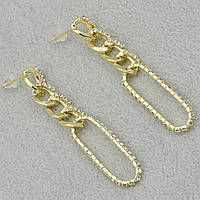 Сережки застібка гвоздик лимонного кольору відтінок 14K з неіржавкої сталі 952S зі стразами розмір 60х8 мм