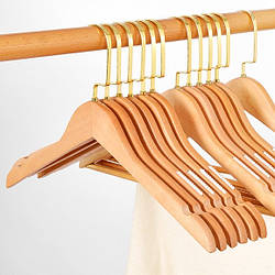 Плічка вішалки тремпелі дерев'яні для одягу прогумовані в гардероб з золотим гачком , 44 см
