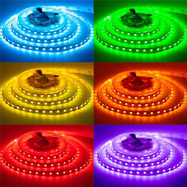 Світлодіодна LED стрічка з клейкою основою 10мм 14,4 Вт/м 60 LED/м IP20 МТК-300RGB5050-14,4W RGB (5м)