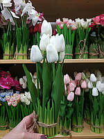 Декоративный букет из 7-ти белых латексных тюльпанов 33 см