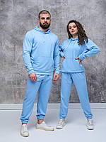Модный базовый однотонный костюм голубой весений, брендовые молодежные спортивные костюмы унисекс M, Кемел