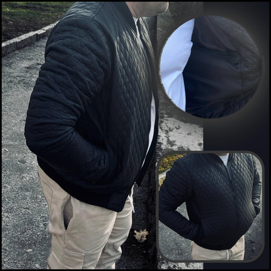 Стьобана чоловіча чорна куртка бомбер, модні чоловічі ветровки бомбери весняні CKit