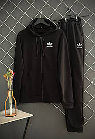 Чоловічий спортивний костюм демісезонний на змійці Adidas чорний/ костюм на весну, осінь Адідас