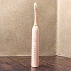 Ультразвукова зубна щітка Х-3 + 4 насадки, Рожева / Портативна бездротова щітка для чищення зубів, фото 3