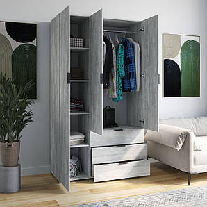Шафа для одягу на 3 двері з шухлядами, штангою і полицями по ліву сторону