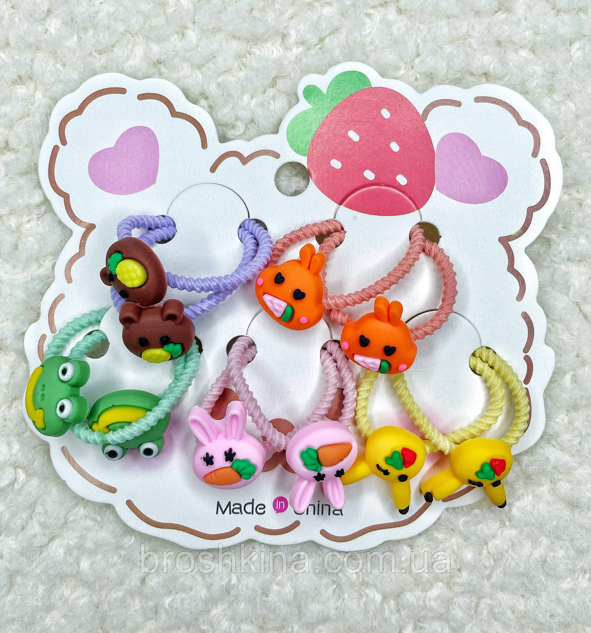 Дитячий набір гумок для волосся оптом 6 наб/пач. ЗВЕРЯТА, фото 1