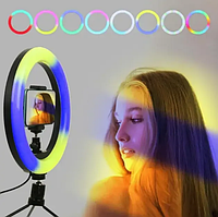 Кольцевая лампа 33 см цветная. Разноцветная лампа для тик-тока. RGB лампа для селфи. Кольцевая RGB-лампа 33см