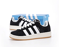 Мужские кроссовки Adidas Campus 00S Black White кеды Адидас Кампус черно-белые замш 40-45