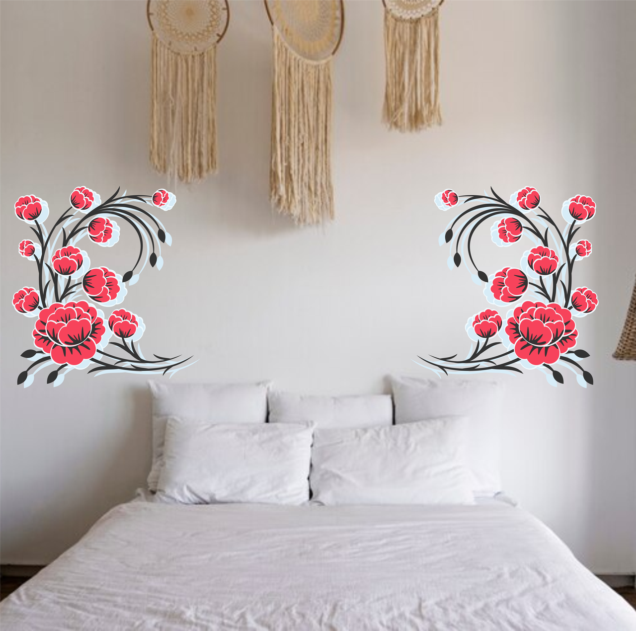 Вінілова самоклейна інтер'єрна наклейка кольорова декор на стіну (шпалери, фарбу) "Червоні півонії" з оракалу