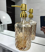 Дозатор для жидкого мыла стеклянный 480 мл Аргайл микс S&T 888-18 золотой