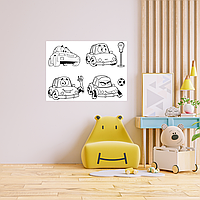 Виниловая интерьерная наклейка-разукрашка декор самоклеющаяся из оракала на стену (обои) в детскую "Машинки"