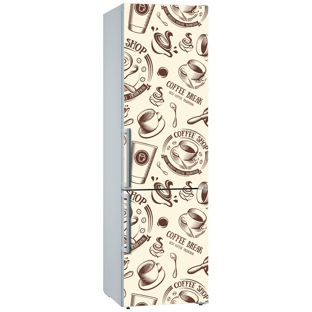Вінілова кольорова декоративна декоративна наклейка самоклеюча з оракалу на двері холодильника "Кава"