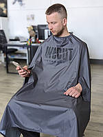 Пеньюар парикмахерский с вашим Логотипо, с отверстиями для рук Vsetex Темно-серый | Накидка для клиента салон