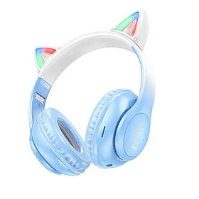 Бездротові навушники з вушками Bluetooth HOCO W42 Cat Ear блакитні