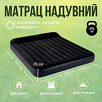 Надувний двоспальний велюровий матрац INTEX 183x203x25 см для будинку або на виїзд