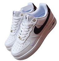 Nike Air Force 1 AF-1 '82 кроссовки женские белые с черным кожа демисезон низкие классика Найк Аир Форс