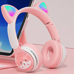 Бездротові дитячі навушники з котячими вушками з підсвіткою CAT EAR QC-28T |TF-карта пам'яті| Рожевий 45575