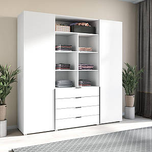 Шафа на двоє дверрей з штангами, шухлядами та відкритими полицями