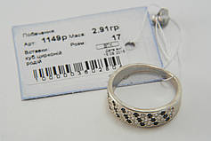 Срібне кільце з білими та чорними фіанітами, фото 4