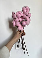 Хлопок розовый на проволочной веточке 30 см, d=65 мм для предметной съемки, флористики и рукоделия