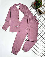 Костюм стильный вельветовый тройка для девочки подростка 7-12 лет. Рубашка и джогеры. 128,134,140.146,152