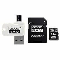 Карта памяти microSDXC, 64Gb, Class10 UHS-I, Goodram, SD адаптер, OTG Card reader (M1A4-0640R12) (229818)