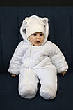 Дитячий демісезонний велюровий комбінезон Зефір Білий, 56-62, фото 8