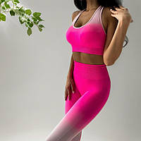Яркий женский спортивный костюм топ и штаны для активных тренировок в зале и на природе бело розовый M