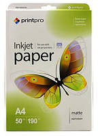 Фотобумага PrintPro, матовая, A4, 190 г/м², 50 л (PME190050A4) (223859)