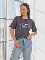 Стильная женская футболка для девушки с цветочной вышивкой серая 42-44, 44-46, 46-48