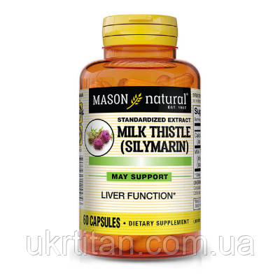 Оригінал! Трави Mason Natural Розторопша (Сілімарін), Milk Thistle (Silymarin), 60 капсул (MAV-12995) - Вища Якість!, фото 1