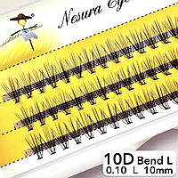 Nesura Eyelash Classic 10D, 0,10, изгиб L, 10 мм, 60 пучков Ресницы пучки Несура Классик 10д Л изгиб