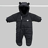 Дитячий демісезонний комбінезон Еклер Чорний з вушками Плащова тканина Розмір 56-62, фото 4