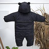 Дитячий демісезонний комбінезон Еклер Чорний з вушками Плащова тканина Розмір 56-62, фото 2